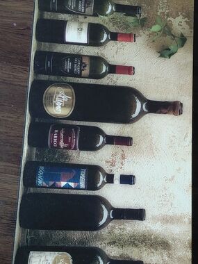 Wine Bottle Wall Art Canvas Print - Neutral Brown Decorative Home Dining Accent